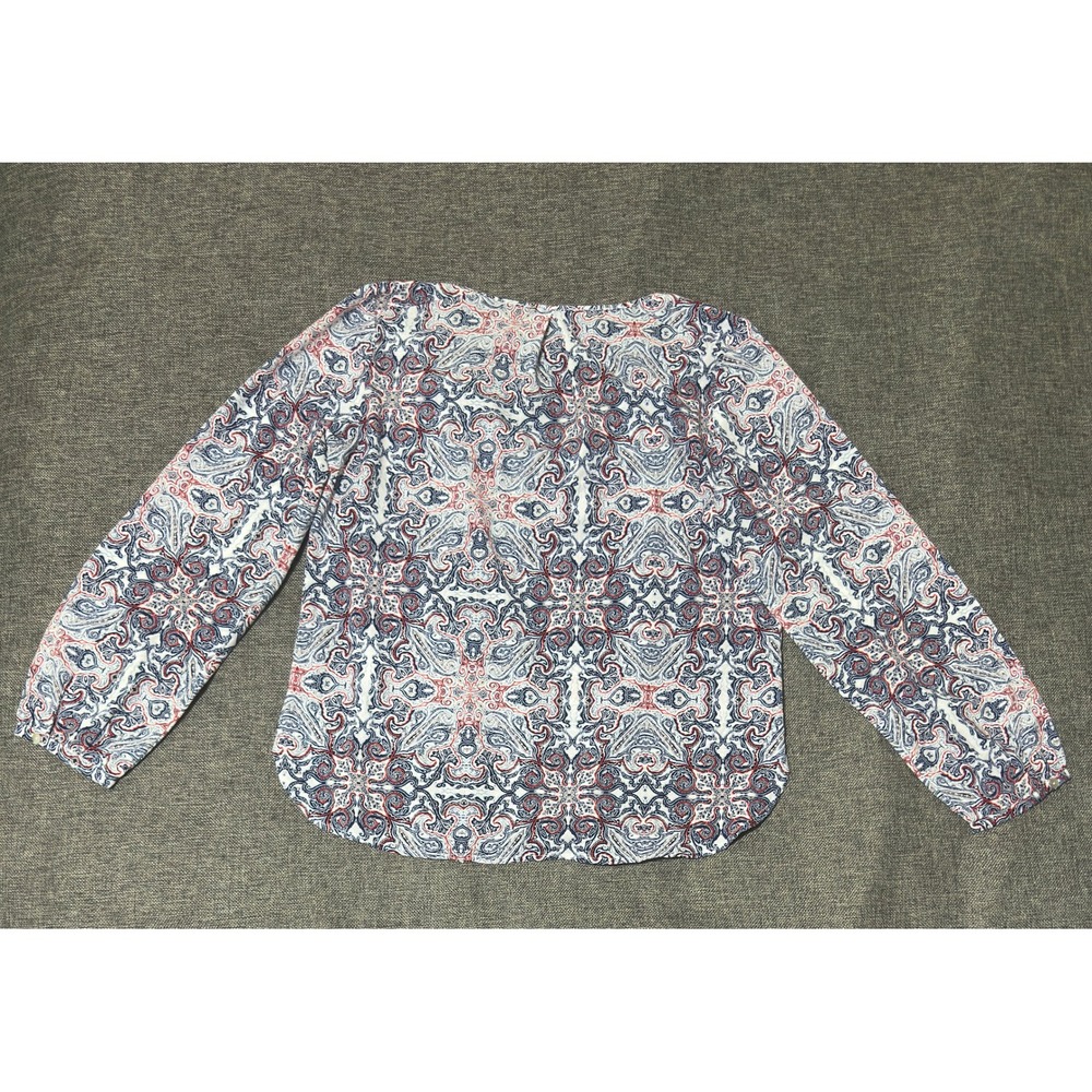 Unbranded Women's L Blouse Blue Red Paisley Long Sleeve V-Neck Tie Front - Picture 6 of 6